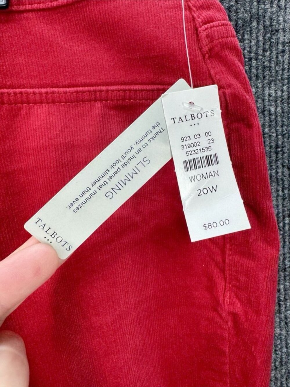 Talbots Pants 20W Simply Flattering 5 Pocket Corduroy Straight Red Slimming NEW - Picture 2 of 11